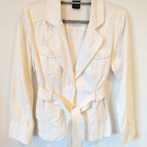 FRENCH CUFF MEDIUM WHITE COTTON BELTED JACKET 100% COTTON